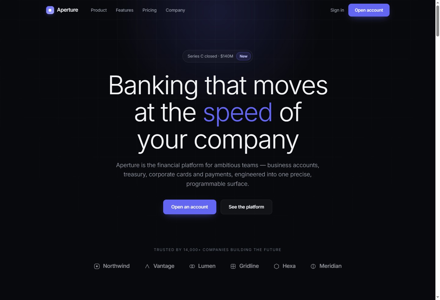 Aperture — fintech website preview
